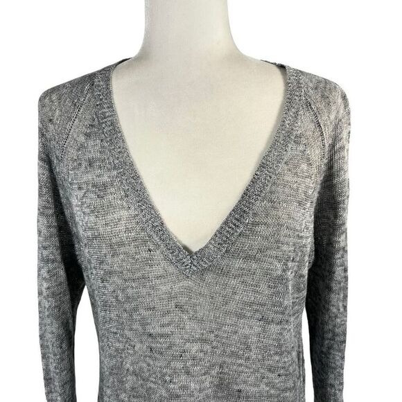 Eileen Fisher* Deep V-Neck Linen Gray Lightweight Knit Sweater Small - Picture 2 of 12